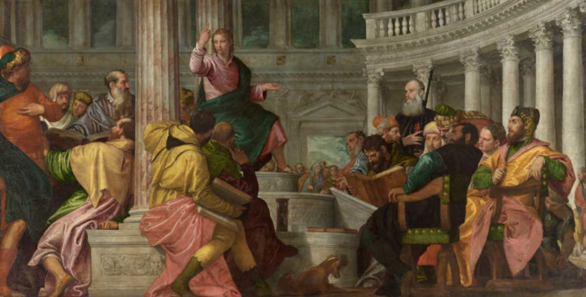 La disputa con los doctores en el templo - Paolo Veronese - Óleo sobre lienzo, 236 x 430 cm Hacia 1560 Madrid - Museo del Prado de Madrid